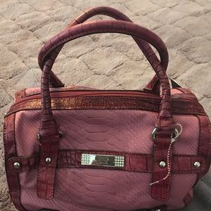 NWT Guess Pink Berry Alligator Style Handbag Purse